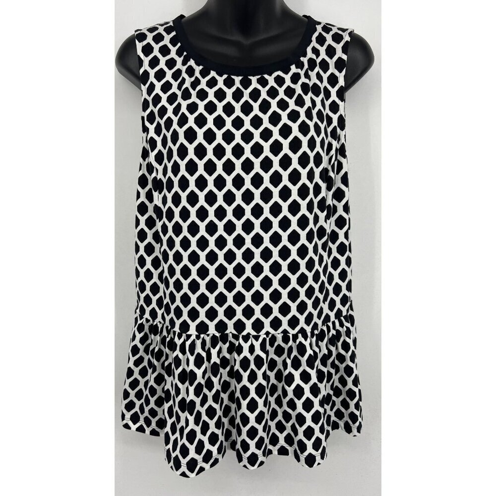 Banana Republic Women Black White Peplum Top Blouse Size Large L Scoop Neck New